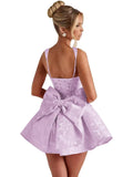 Satin Jacquard Homecoming Dress with Bow Short A-Line Mini Prom Cocktail Party Gown