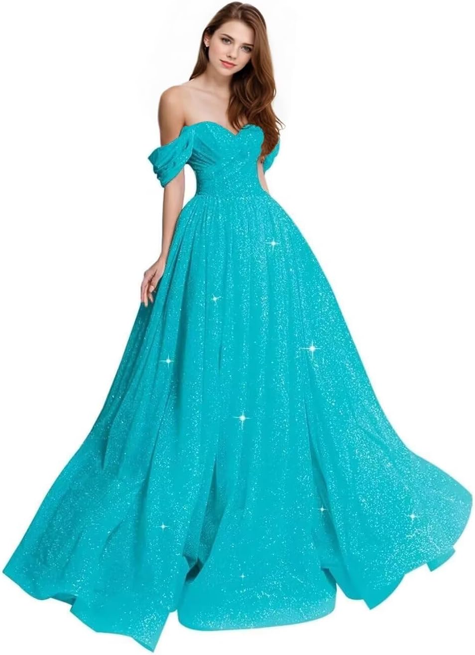 Sparkly Tulle Prom Dress 2026 Off The Shoulder Formal Dresses for Women Glitter A Line Long Ball Gown