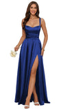 Jacquard Satin Prom Dresses with Slit Spaghetti Straps A Line Maxi Long Formal Dress