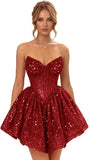 Strapless Sequin Homecoming Dresses for Teens 2026 Sparkly A-line Short Prom Dress Corset Cocktail Party Gowns