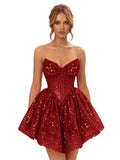 Strapless Sequin Homecoming Dresses for Teens 2026 Sparkly A-line Short Prom Dress Corset Cocktail Party Gowns