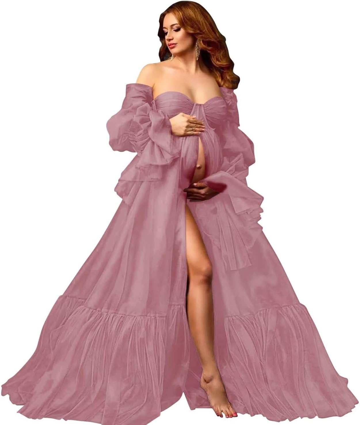Tulle Maternity Dresses for Photoshoot Long Puffy Bridal Lingeria Robe Pregnancy Gowns Bathgown BabyShower Dress