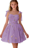 Floral Embroidery Junior Bridesmaid Dress Tulle Sweetheart Neck Girls Prom Dresses Fairy Short Formal Flower Girl Gown