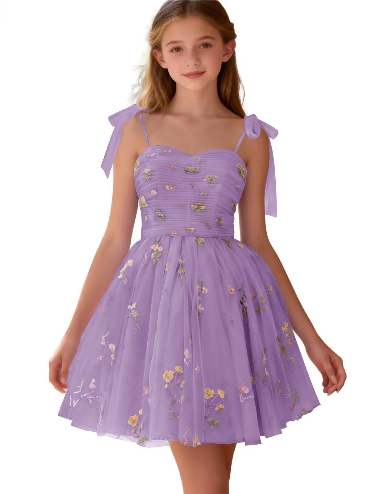 Floral Embroidery Junior Bridesmaid Dress Tulle Sweetheart Neck Girls Prom Dresses Fairy Short Formal Flower Girl Gown