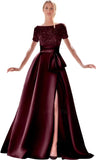 Kingbridal Gowns Short Sleeve Sequin Prom Dresses for Women 2026 Satin A-Line Sparkly Formal Evening Party Ball Gowns with Slit