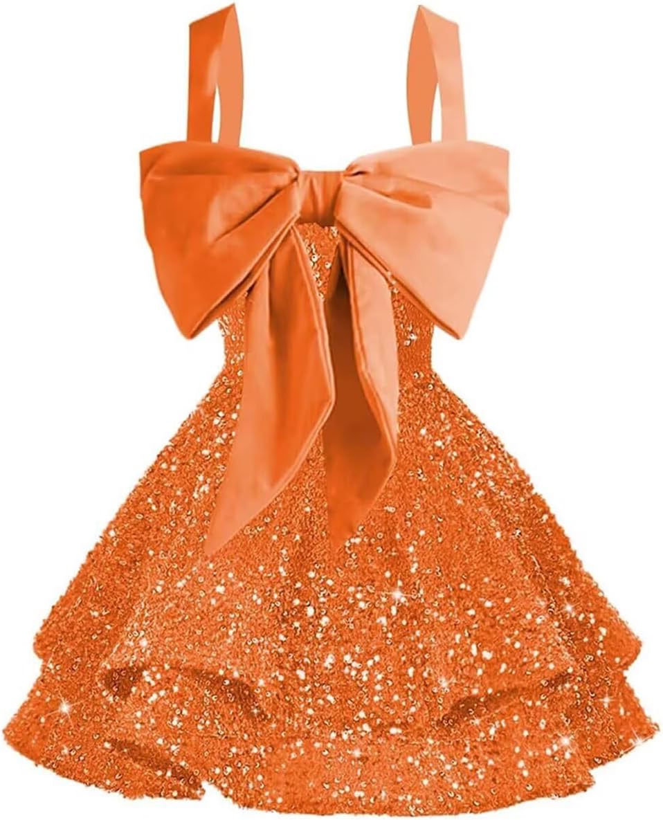 Sparkly Tiered Sequin Flower Girl Dress Spaghetti Straps Short Birthday Pageant Formal Mini Dresses