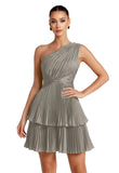 One Shoulder Satin Homecoming Dresses for Teens 2026 Short A-line Prom Dress Pleated Tiered Cocktail Party Gowns