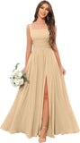 Kingbridal Chiffon A-line Bridesmaid Dresses for Women 2027 Long Square Neck Pleated Formal Evening Party Dress with Slit