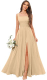 Kingbridal Chiffon A-line Bridesmaid Dresses for Women 2027 Long Square Neck Pleated Formal Evening Party Dress with Slit