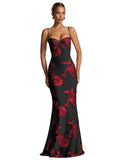 Spaghetti Straps Mermaid Prom Dress 2026 Floral Embroidery Long Corset Formal Evening Gowns