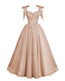 Glitter Tulle Prom Dress for Teens 3D Butterfly Long Ball Gowns Sequin Princess Quinceanera Dresses with Bow