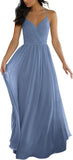 V Neck Bridesmaid Dresses for Women 2025 Long Chiffon Pleated A-line Spaghetti Strap Wedding Evening Prom Gown