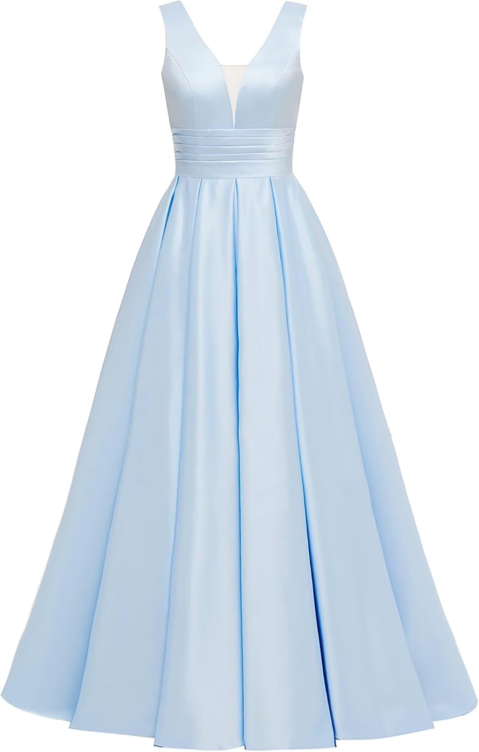 Glitter Satin Prom Dresses for Women Long V Neck A-Line Pleated Formal Evening Party Gowns with Pockets