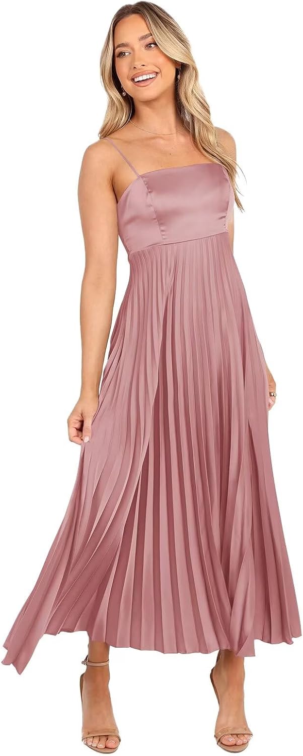 Midi Pleated Bridesmaid Dresses for Women Tea Length Formal Wedding Guest Dresses Prom Formal Gowns