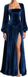 Kingbridal Gowns Long Sleeve Prom Dresses for Women 2027 Velvet Formal Dress with Slit Long A-line Evening Party Gowns
