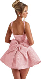 Satin Jacquard Homecoming Dress with Bow Short A-Line Mini Prom Cocktail Party Gown