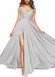 Satin Bridesmaid Dresses for Women Spaghetti Straps Wedding Guest Dress Long V Neck Formal Gown with Slit