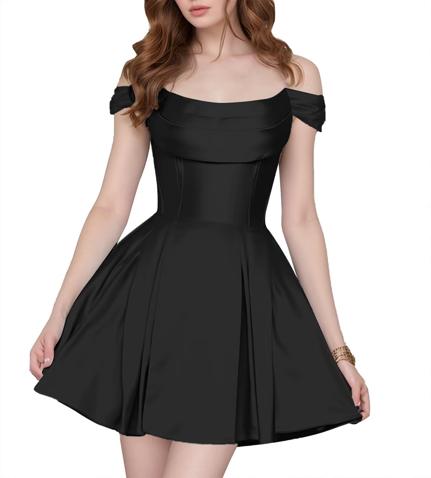 Satin Homecoming Dresses Short Wedding Dresses 2027 Off Shoulder Prom Dress with Pockets A Line Formal Party Gown
