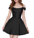 Satin Homecoming Dresses Short Wedding Dresses 2026 Off Shoulder Prom Dress with Pockets A Line Formal Party Gown