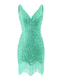 Kingbridal Gowns V Neck Sequin Homecoming Dresses for Teens 2027 Sparkly Tight Short Prom Cocktail Party Gowns with Tassels