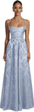 Floral Jacquard Prom Dresses for Women Spaghetti Straps A Line Satin Cowl Neck Formal Evening Party Dress