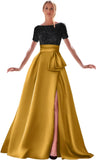 Kingbridal Gowns Short Sleeve Sequin Prom Dresses for Women 2026 Satin A-Line Sparkly Formal Evening Party Ball Gowns with Slit