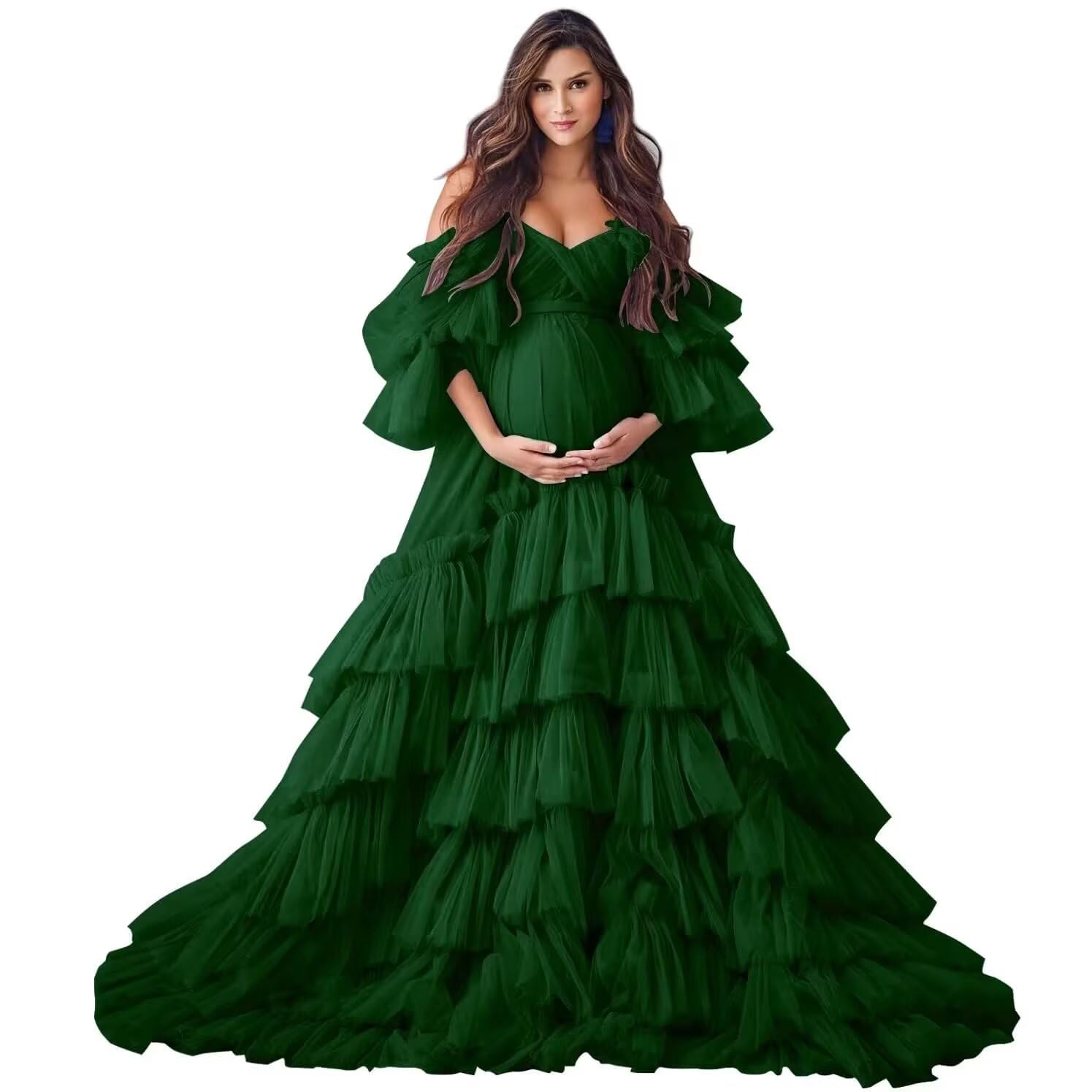 Puffy Tulle Robe Maternity Dress for Photoshoot Off Shoulder Bridal Lingerie Maternity Gowns for BabyShower