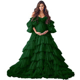 Puffy Tulle Robe Maternity Dress for Photoshoot Off Shoulder Bridal Lingerie Maternity Gowns for BabyShower