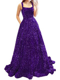 Prom Dresses Long A Line with Pockets Formal Evening Ball Gowns Velvet Velvet Sequins Black Tie Wedding Party Dress