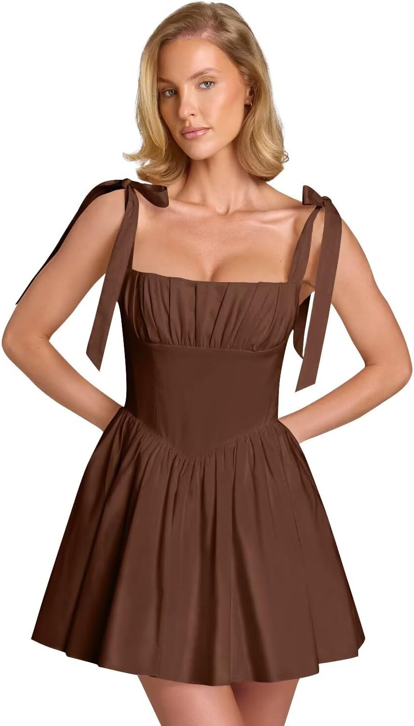 Spaghetti Straps Homecoming Dresses for Teens Satin A-line Short Prom Dress Pleated Cocktail Gowns with Pockets