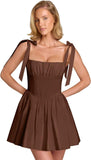 Spaghetti Straps Homecoming Dresses for Teens Satin A-line Short Prom Dress Pleated Cocktail Gowns with Pockets