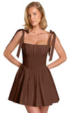 Spaghetti Straps Homecoming Dresses for Teens Satin A-line Short Prom Dress Pleated Cocktail Gowns with Pockets