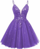 Spaghetti Straps Sequin Lace Appliques Short Homecoming Dresses for Teens Glitter Tulle Prom Party Dresses