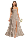 Women’s Ruffled Bridesmaid Dresses Scoop Neck Floral Chiffon Formal Dress Wrap Pleated Wedding Guest Dress