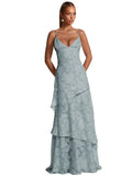 Spaghetti Strap Floral Bridesmaid Dresses for Women Tiered Ruffle A-Line Long Formal Prom Dress