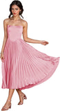Women's Strapless Bridesmaid Dresses for Womens Tea Length Ruffle Satin Formal Prom Dress