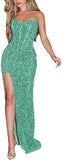 Sparkly Sequin Prom Dresses for Women 2025 Long Mermaid Strapless Glitter Formal Evening Prom Ball Gown with Slit