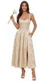 Jacquard Satin Bridesmaid Dresses for Women Spaghetti Straps A Line Tea Length Formal Evening Dress