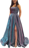 Kingbridal Gowns Spaghetti Straps Prom Dresses Long for Women 2026 A Line Sequin Satin Formal Evening Party Ball Gowns with Slit