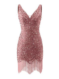 Kingbridal Gowns V Neck Sequin Homecoming Dresses for Teens 2027 Sparkly Tight Short Prom Cocktail Party Gowns with Tassels