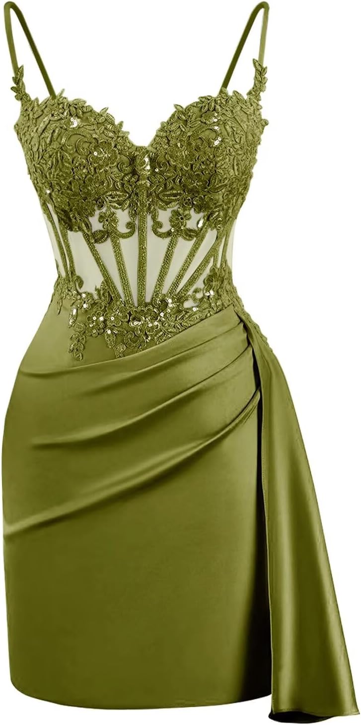 Lace Satin Homecoming Dresses for Teens 2027 Short Prom Dress Spaghetti Straps Corset Cocktail Formal Evening Gowns