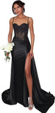 Lace Satin Prom Dresses for Women 2026 Long Mermaid Spaghetti Straps Corset Formal Evening Party Dress with Slit