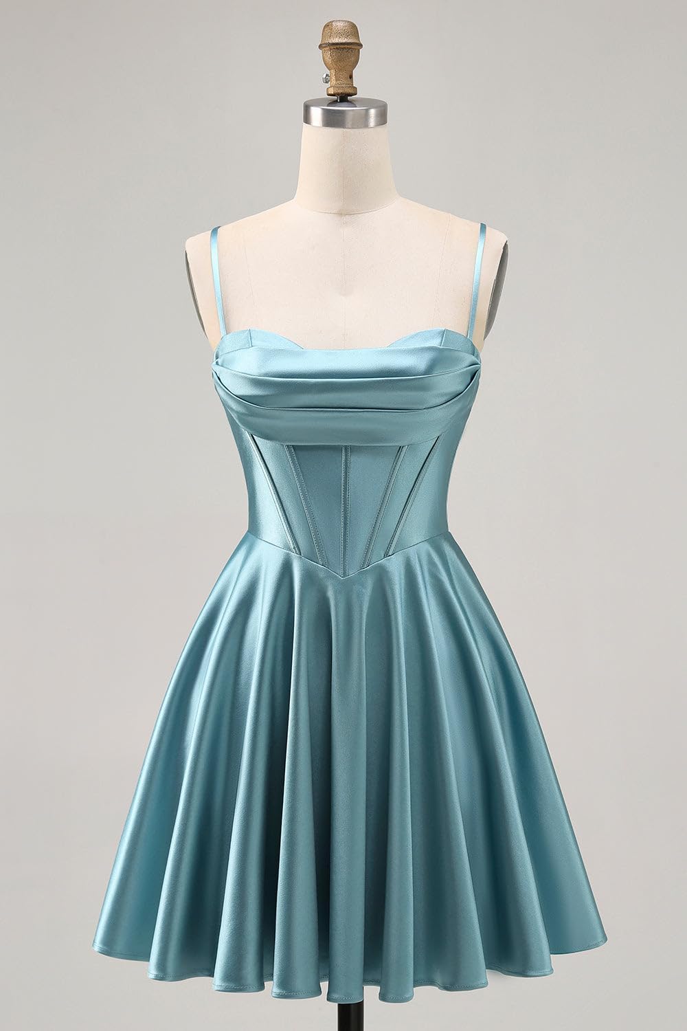 Spaghetti Straps Satin Homecoming Dresses for Teens Ruched Corset Short Prom Dresses 2026