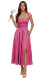 Jacquard Satin Bridesmaid Dresses for Women Spaghetti Straps A Line Tea Length Formal Dress
