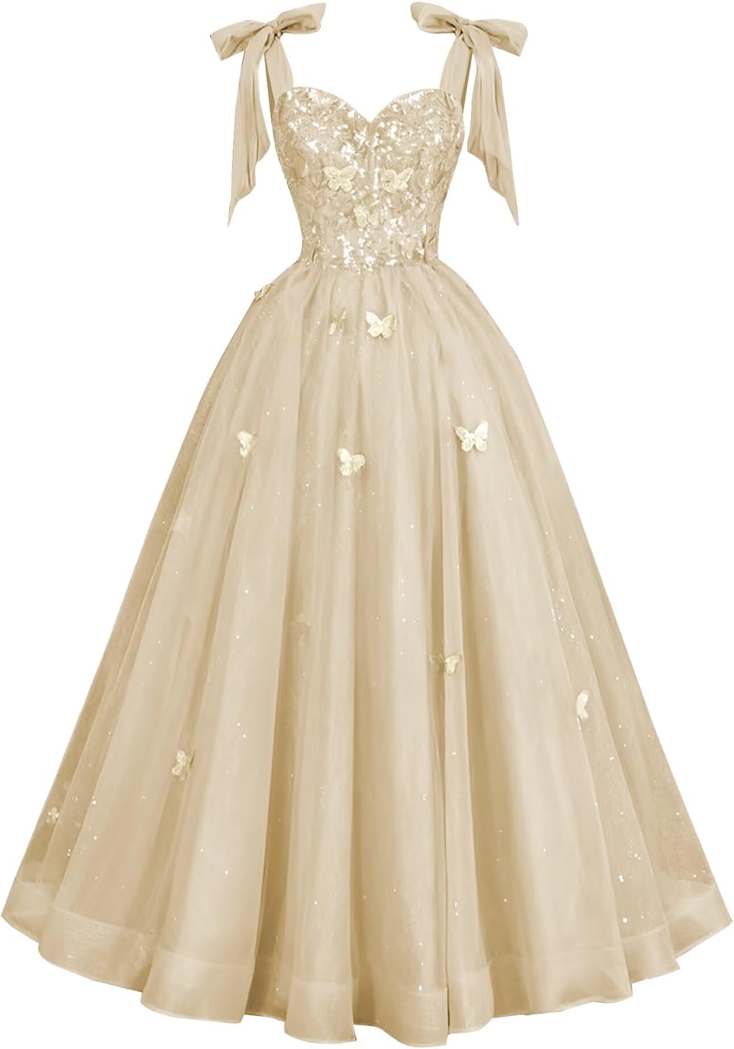 Glitter Tulle Prom Dress for Teens 3D Butterfly Long Ball Gowns Sequin Princess Quinceanera Dresses with Bow