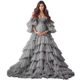 Puffy Tulle Robe Maternity Dress for Photoshoot Off Shoulder Bridal Lingerie Maternity Gowns for BabyShower