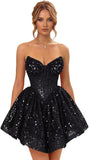 Strapless Sequin Homecoming Dresses for Teens 2026 Sparkly A-line Short Prom Dress Corset Cocktail Party Gowns
