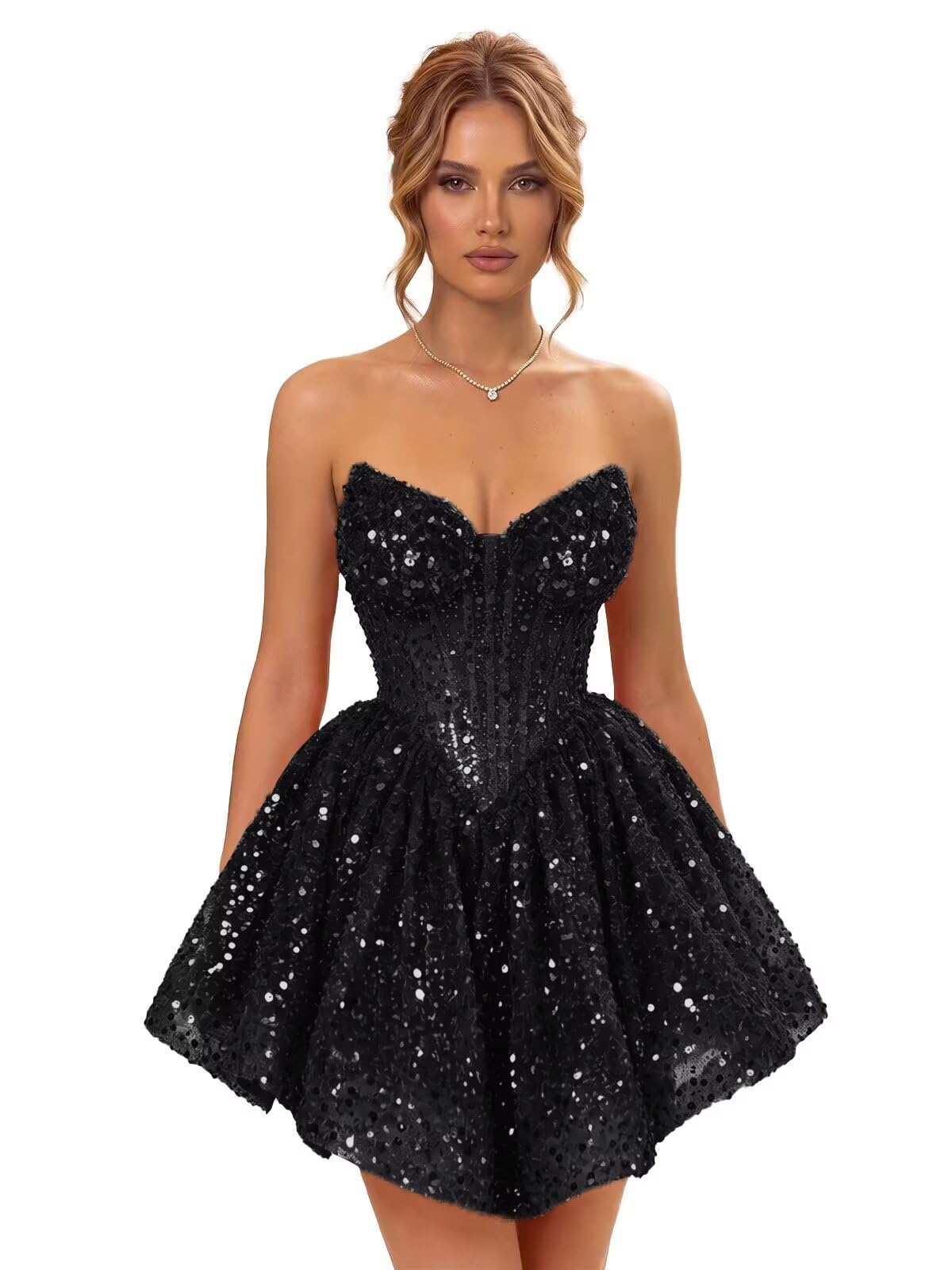 Strapless Sequin Homecoming Dresses for Teens 2026 Sparkly A-line Short Prom Dress Corset Cocktail Party Gowns