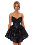 Strapless Sequin Homecoming Dresses for Teens 2026 Sparkly A-line Short Prom Dress Corset Cocktail Party Gowns