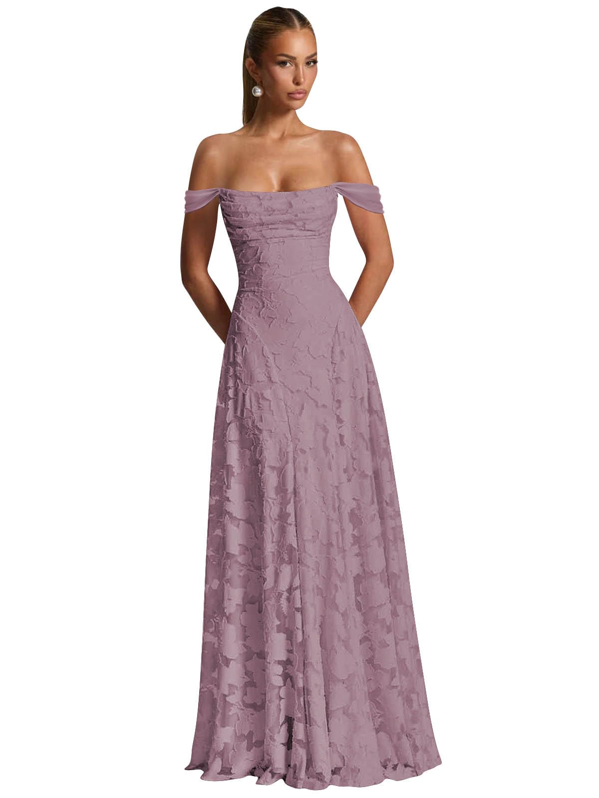 Off The Shoulder Floral Bridesmaid Dresses Long Lace Appliques Formal Gown A Line Wedding Guest Dress